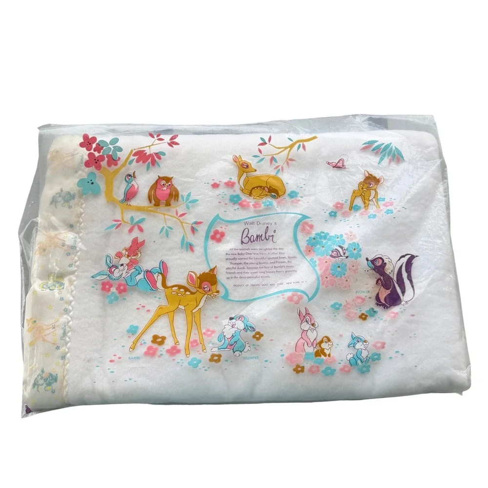 Vintage Walt Disney Bambi Baby Blanket Triboro NOS Satin Trim Nursery 1960s/70s